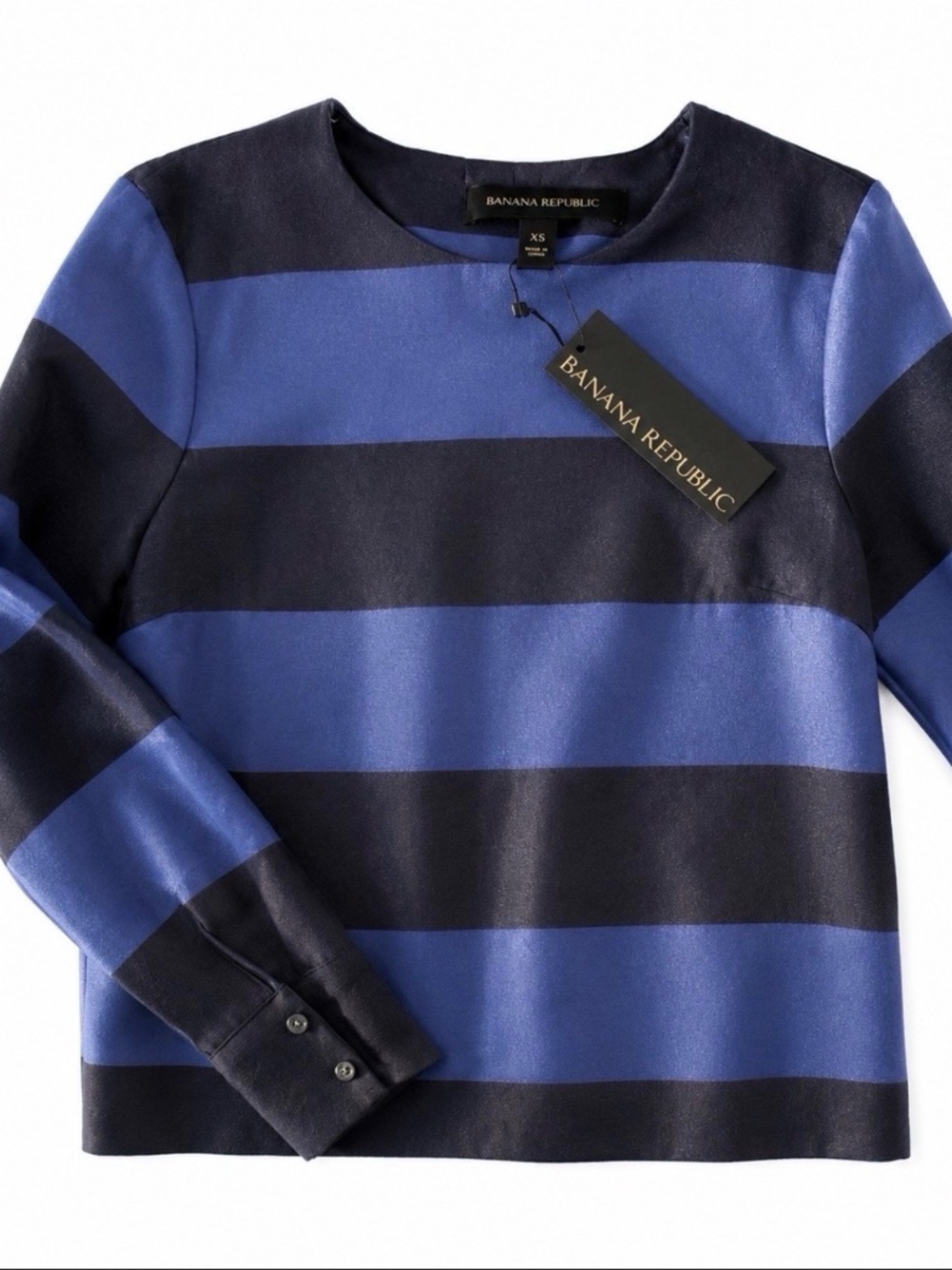 Banana Republic Blue & Navy Striped Shimmer Knit Top NWT Size XS